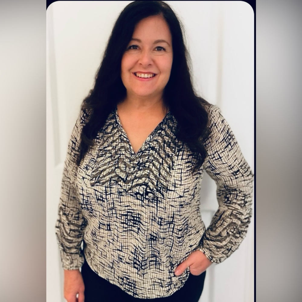 Parker Black and Cream Patterned Silk Blouse